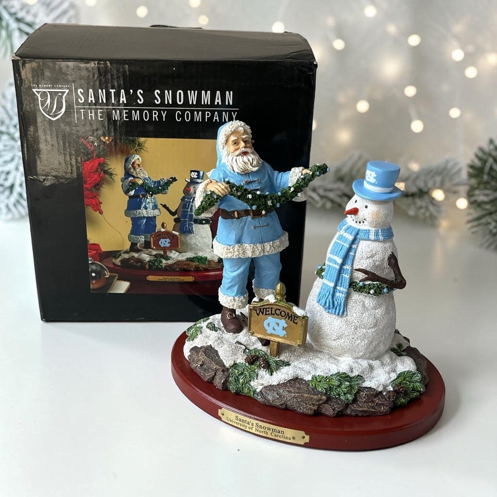 Memory Company North Carolina Santa Tar Heels Snowman Christmas Figurine Decor